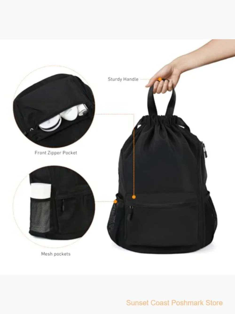Waterproof Drawstring Gym Backpack Sports Bag with Multiple Pockets